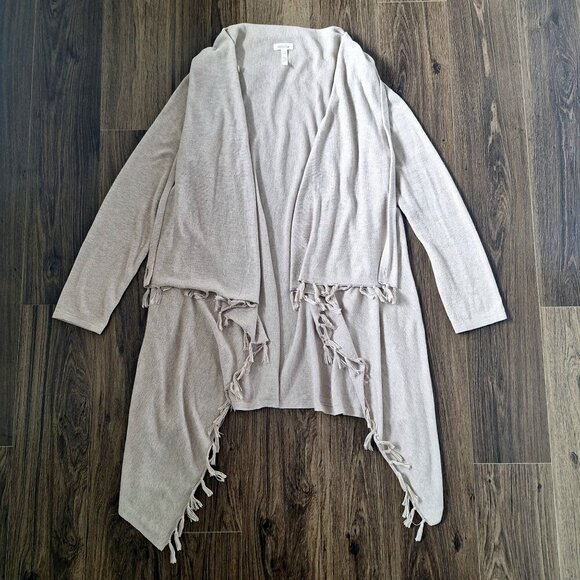 💙 Matilda Jane Tan Asymmetrical Fringe Western Cozy Mid Thickness Wrap Shawl Ca - Picture 2 of 9